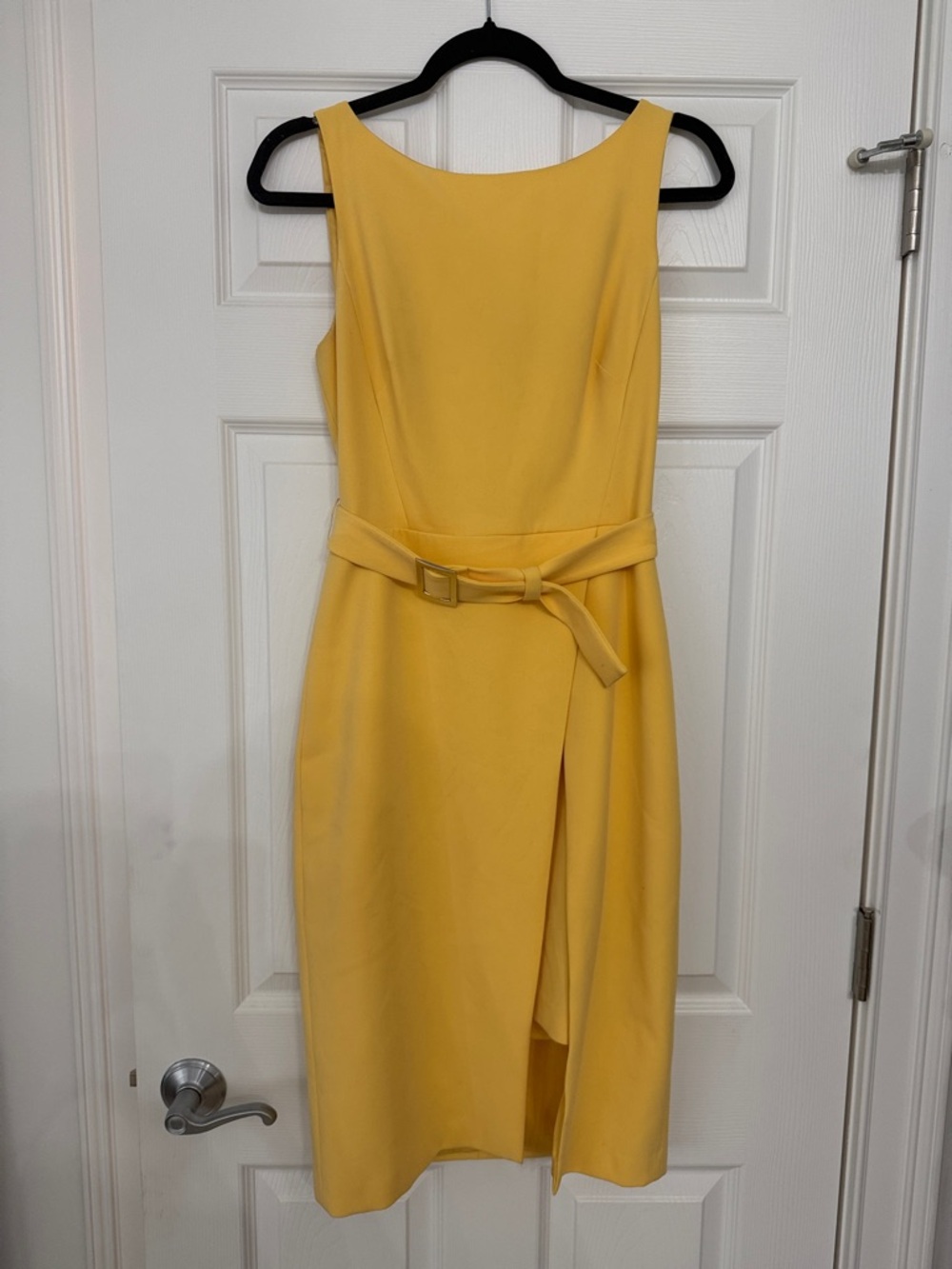 White House Black Market Yellow Belted Midi Sheath Dress
